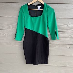 Cache Green and Black Midi Dress